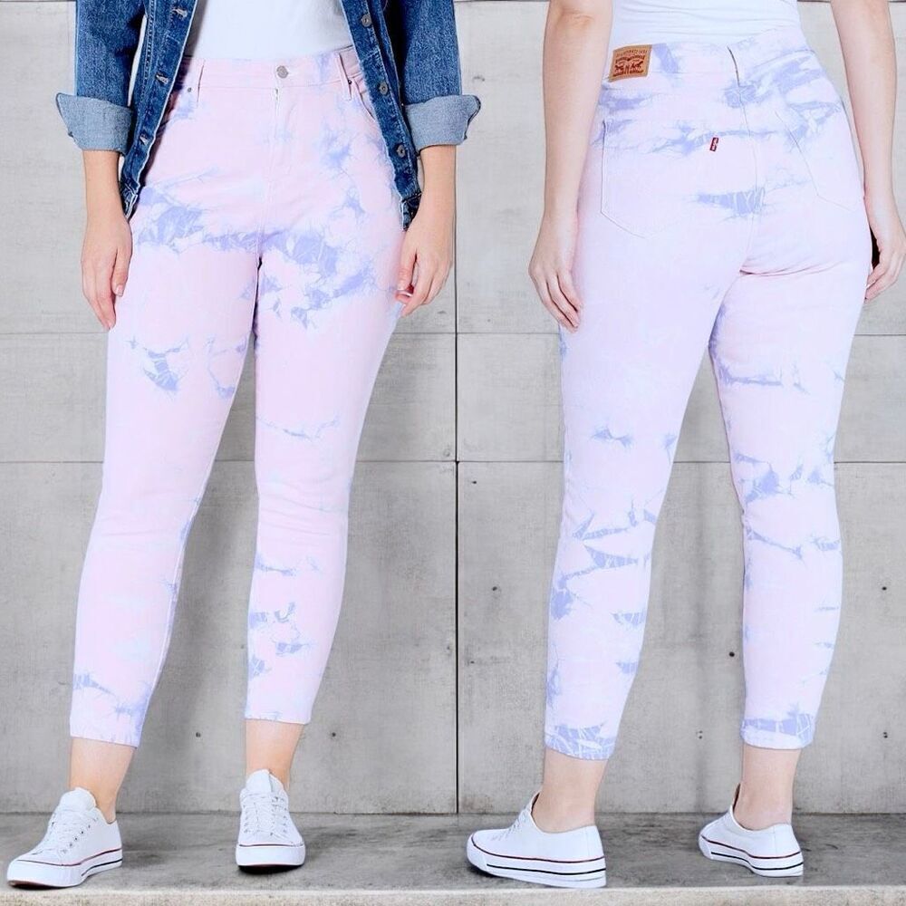 Levi’s Pink Purple Tie Dye 721 High Rise Skinny Ankle Jeans Size 20W